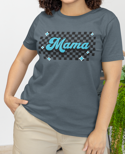 Blue Checkered Mama Short Sleeve Tee
