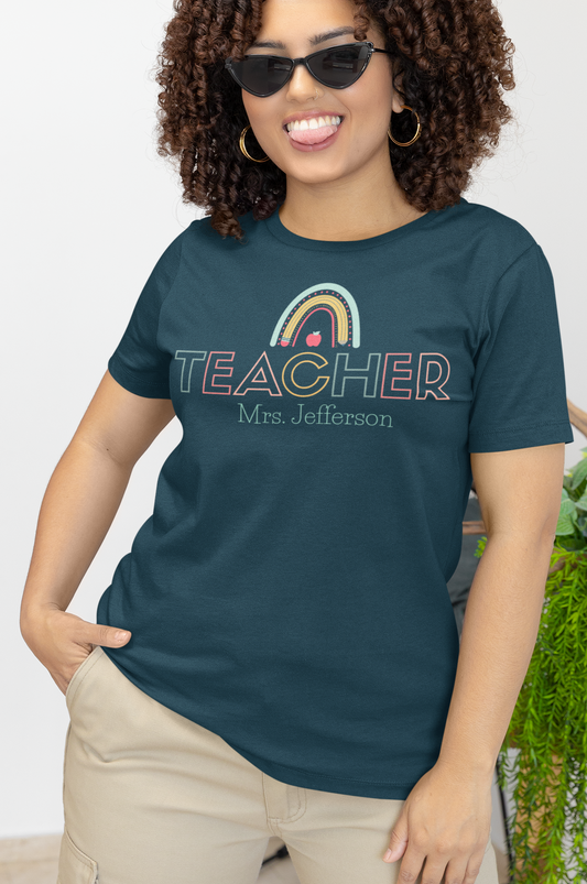 Custom Teacher Outline Lettering Arch Short Sleeve Tee