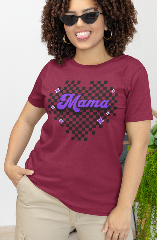 Purple Heart Checkered Mama Short Sleeve Tee