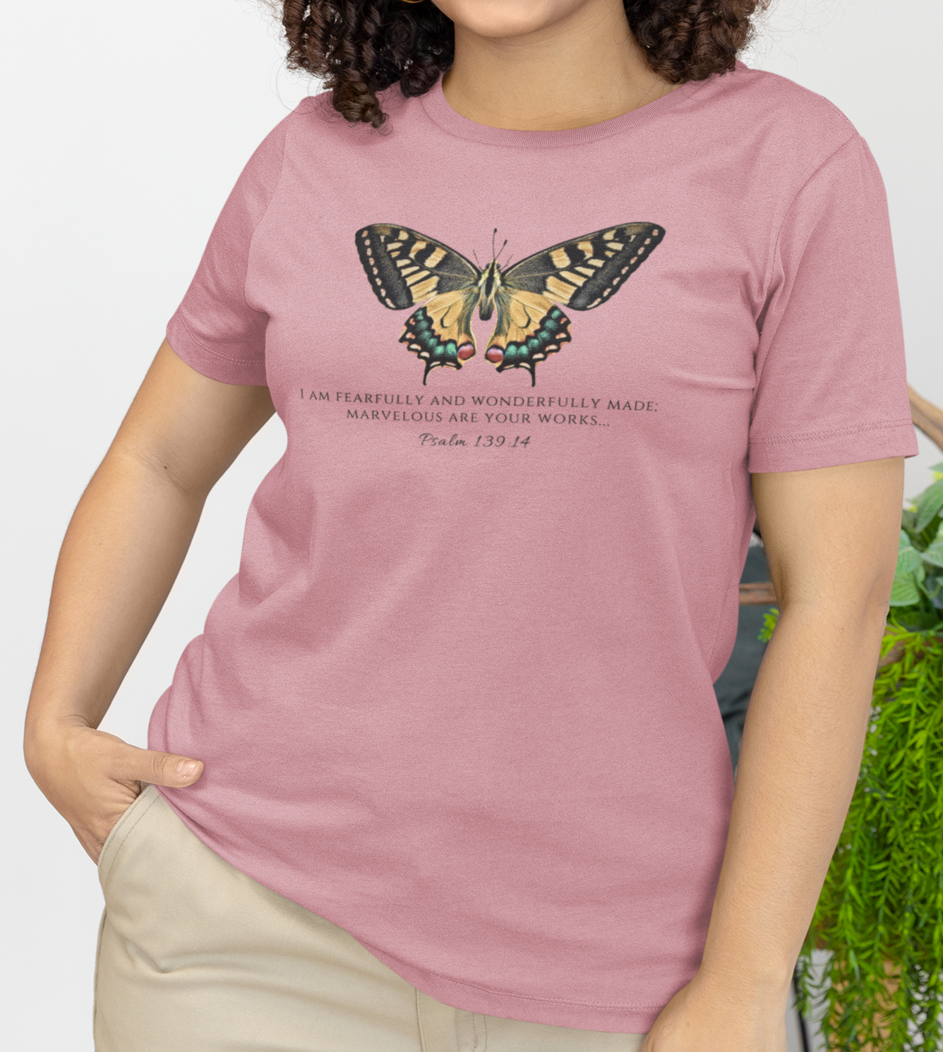 Yellow & Green Butterfly Verse Psalm 139:14