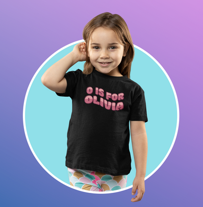 Custom Wavy Letter and Name Pink Toddler Short Sleeve Tee