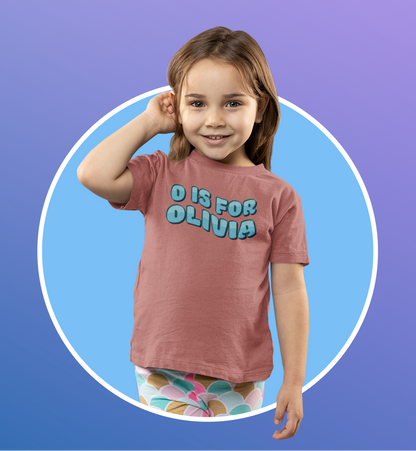 Custom Wavy Letter and Name Blue Toddler Short Sleeve Tee
