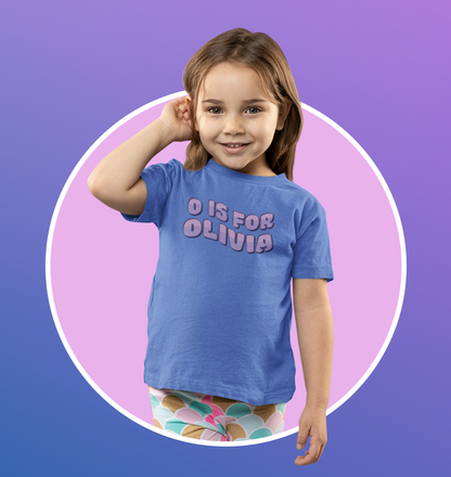 Custom Wavy Letter and Name Purple Toddler Short Sleeve Tee