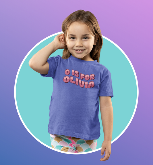 Custom Wavy Letter and Name Pink Toddler Short Sleeve Tee