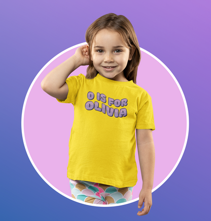 Custom Wavy Letter and Name Purple Toddler Short Sleeve Tee