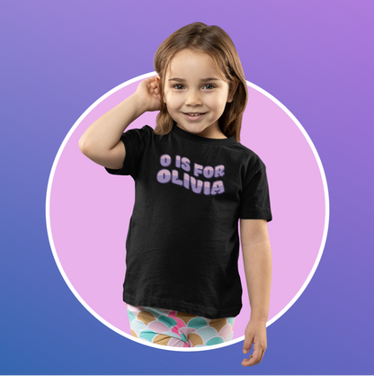 Custom Wavy Letter and Name Purple Pink Toddler Short Sleeve Tee
