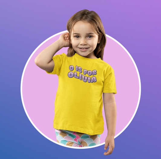 Custom Wavy Letter and Name Purple Pink Toddler Short Sleeve Tee