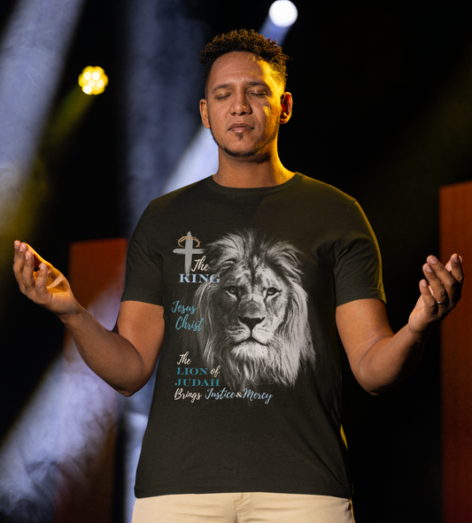 Jesus Christ King Lion of Judah Thorns on Cross Blue