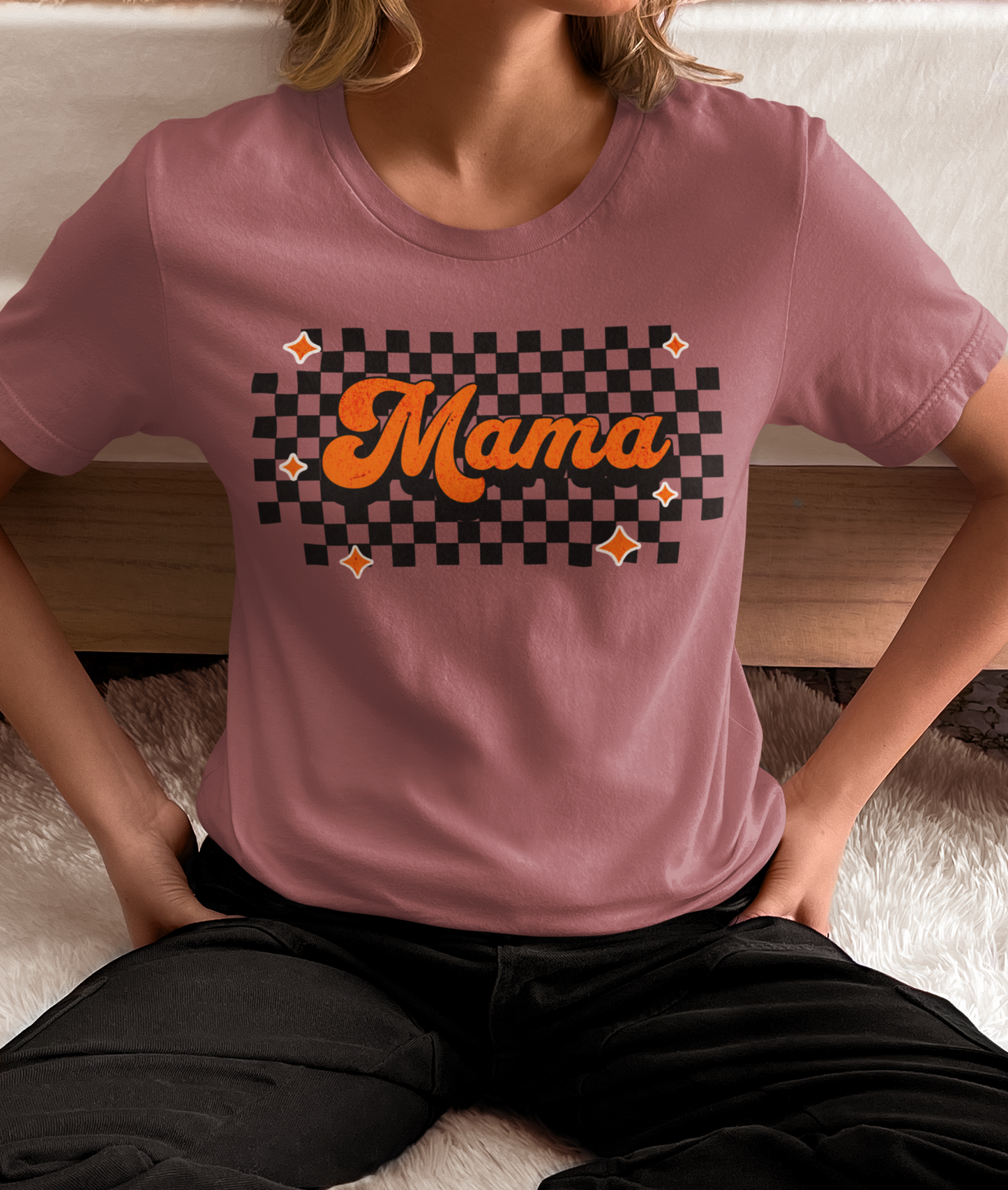 Orange Checkered Mama Short Sleeve Tee