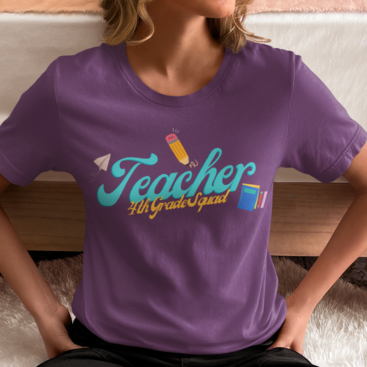 4th Grade Teacher Squad Blue Short Sleeve Tee