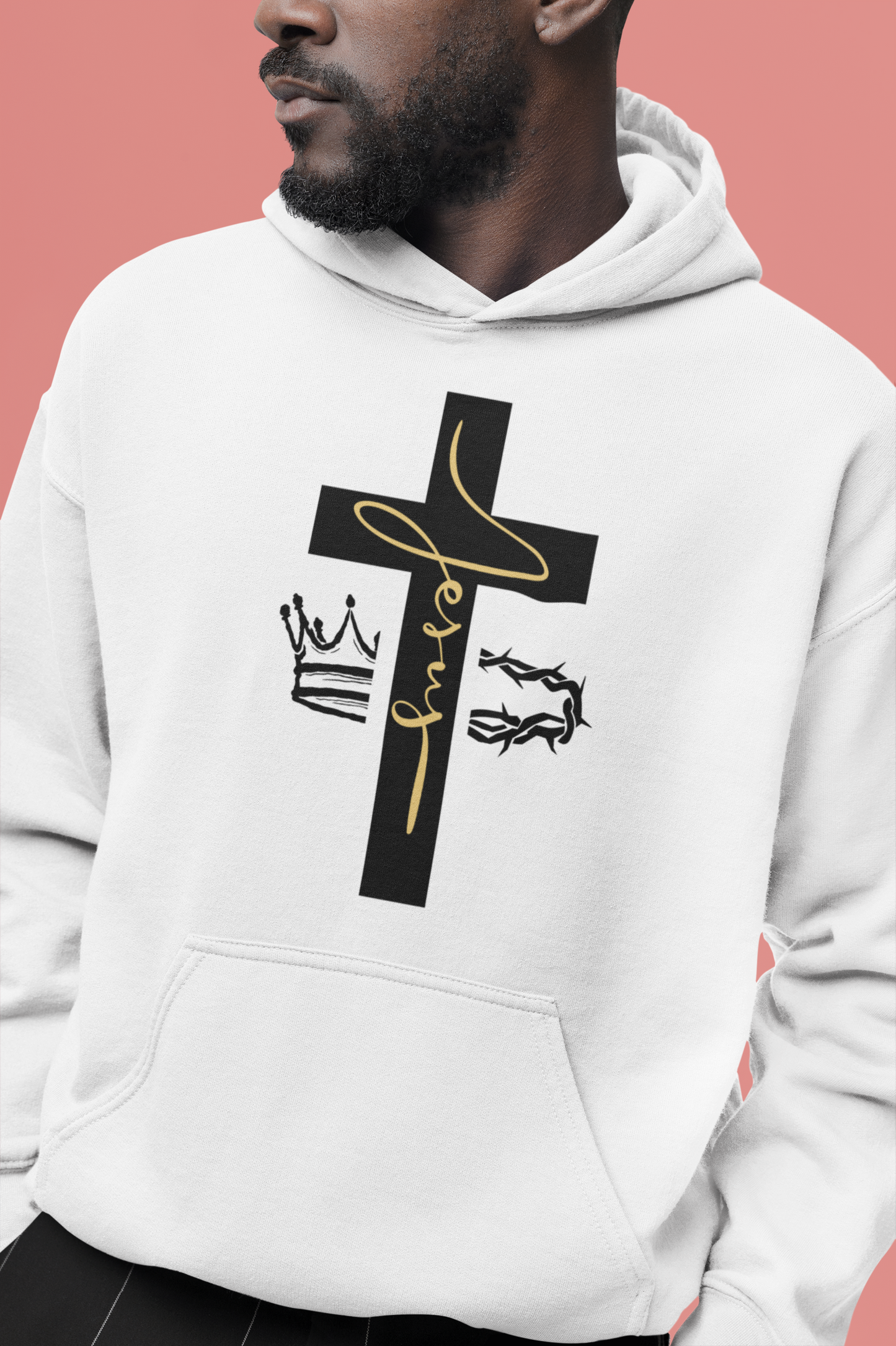 Jesus Cross & Crown Gold Hoodie