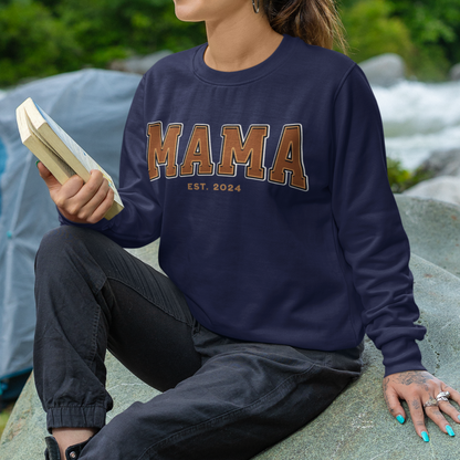Mama Est 2024 Orange College Letter Sweatshirt