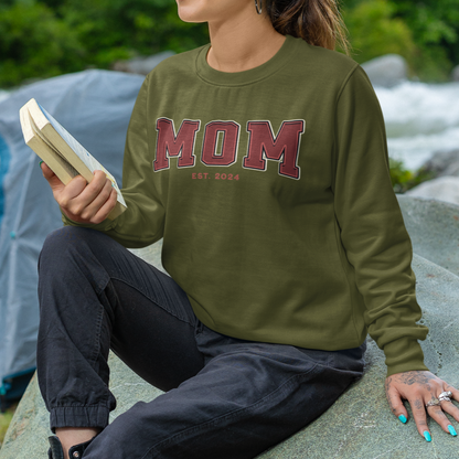 Mom Est 2024 Red College Letter Sweatshirt