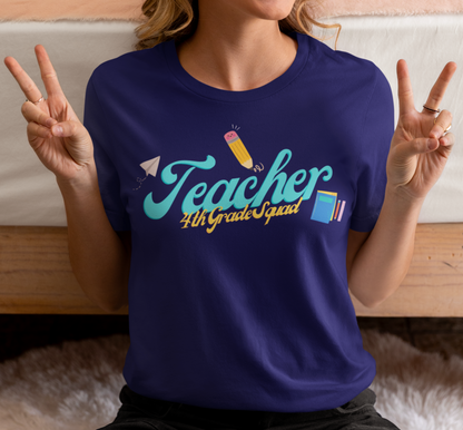 4th Grade Teacher Squad Blue Short Sleeve Tee