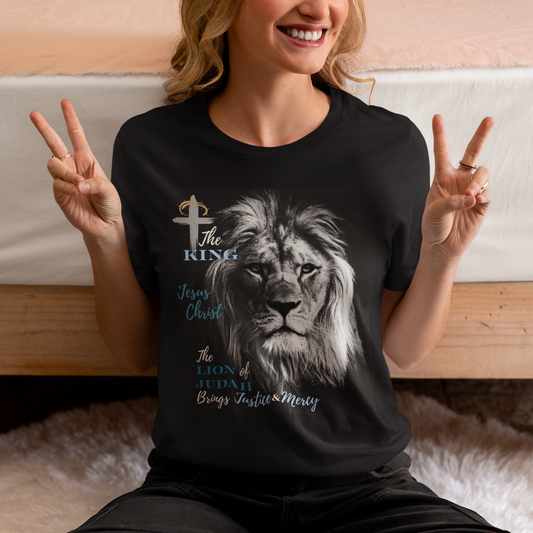 Jesus Christ King Lion of Judah Thorns on Cross Blue