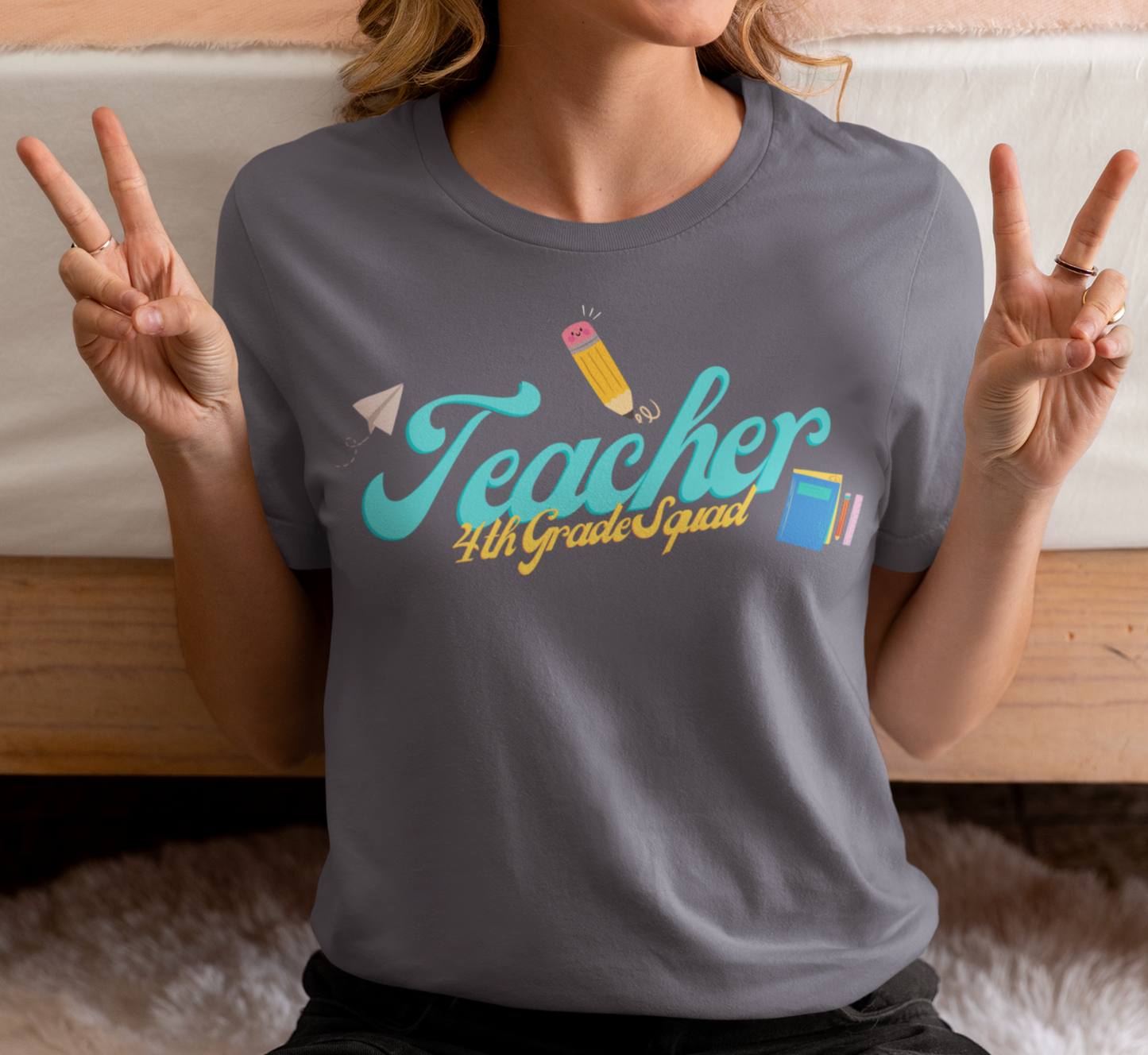 4th Grade Teacher Squad Blue Short Sleeve Tee