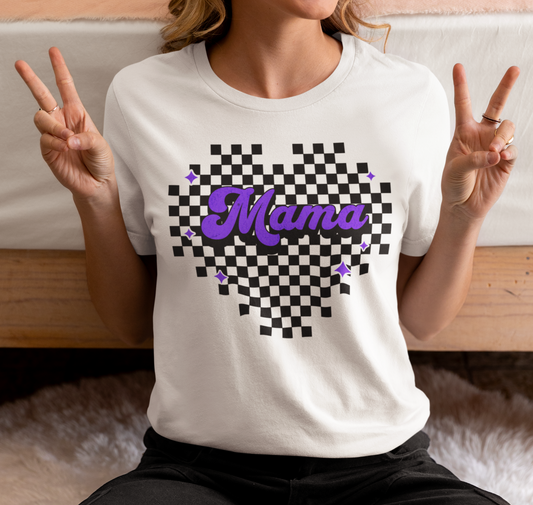 Purple Heart Checkered Mama Short Sleeve Tee