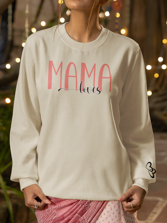 Custom Pink Mama Loves Heart Sleeve Sweatshirt