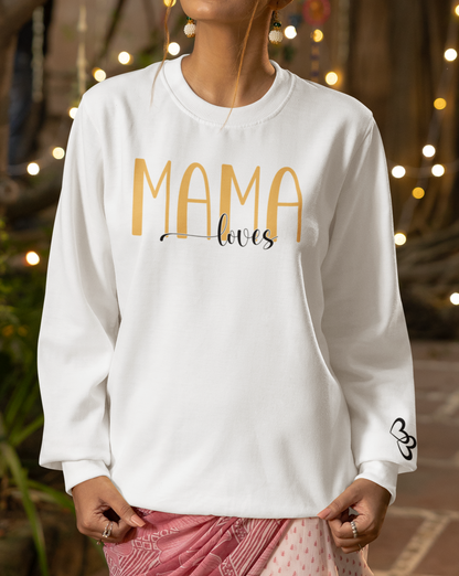 Custom Yellow Mama Loves Heart Sleeve Sweatshirt