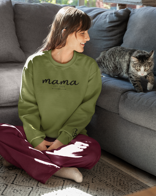 Custom Mama Est 2024 Heart Arrow Sleeve Sweatshirt