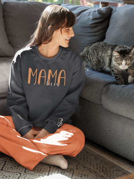 Custom Orange Mama Loves Heart Sleeve Sweatshirt