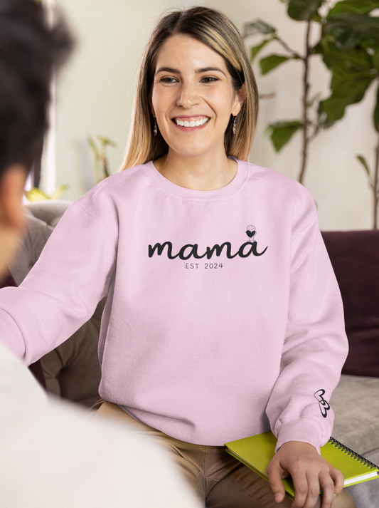 Custom Mama Est 2024 Holding Heart Sleeve Sweatshirt