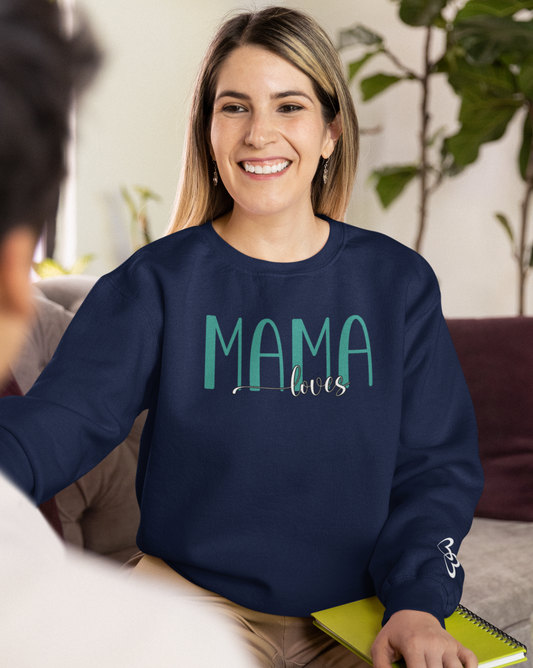 Custom Teal Mama Loves Heart Sleeve Sweatshirt