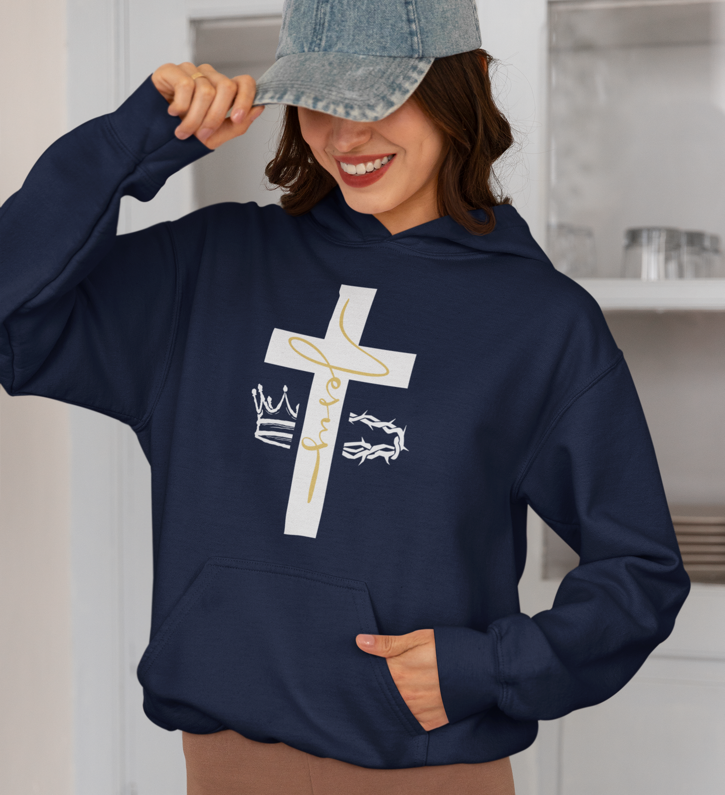 Jesus Cross & Crown Gold Hoodie
