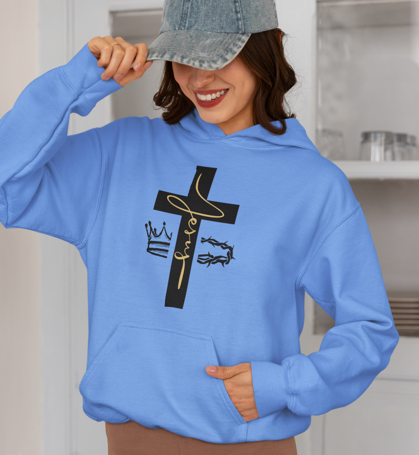 Jesus Cross & Crown Gold Hoodie