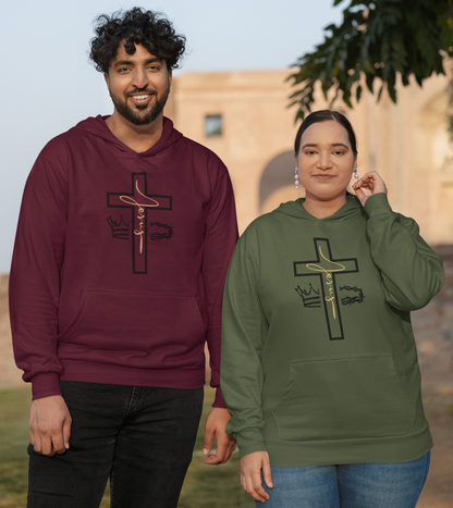 Jesus Cross & Crown Gold Outline Hoodie