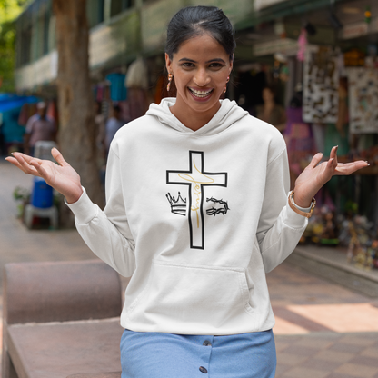 Jesus Cross & Crown Gold Outline Hoodie
