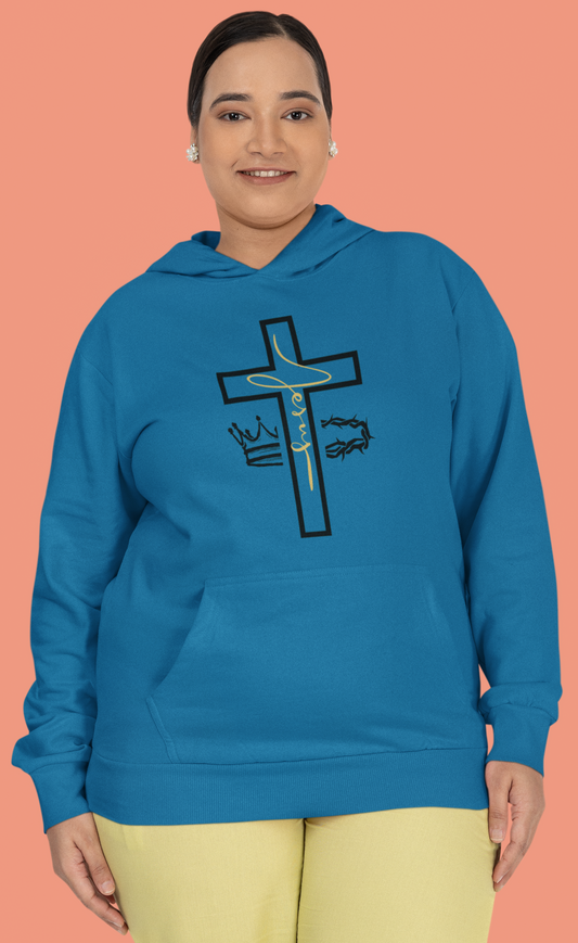 Jesus Cross & Crown Gold Outline Hoodie