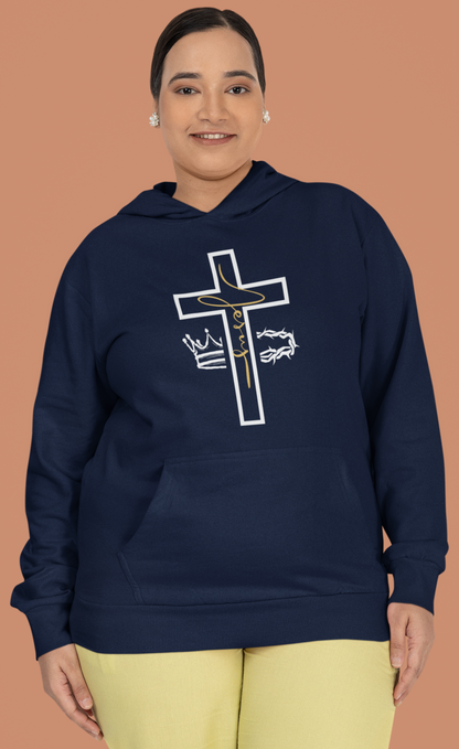 Jesus Cross & Crown Gold Outline Hoodie