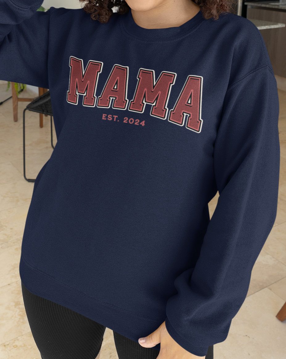 Mama Est 2024 Red College Letter Sweatshirt