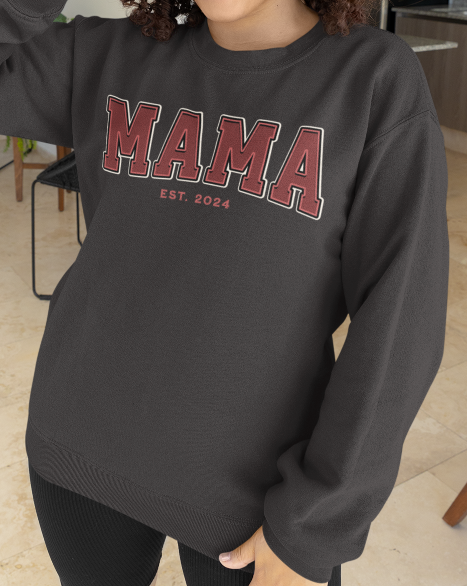 Mama Est 2024 Red College Letter Sweatshirt