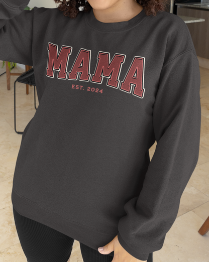 Mama Est 2024 Red College Letter Sweatshirt
