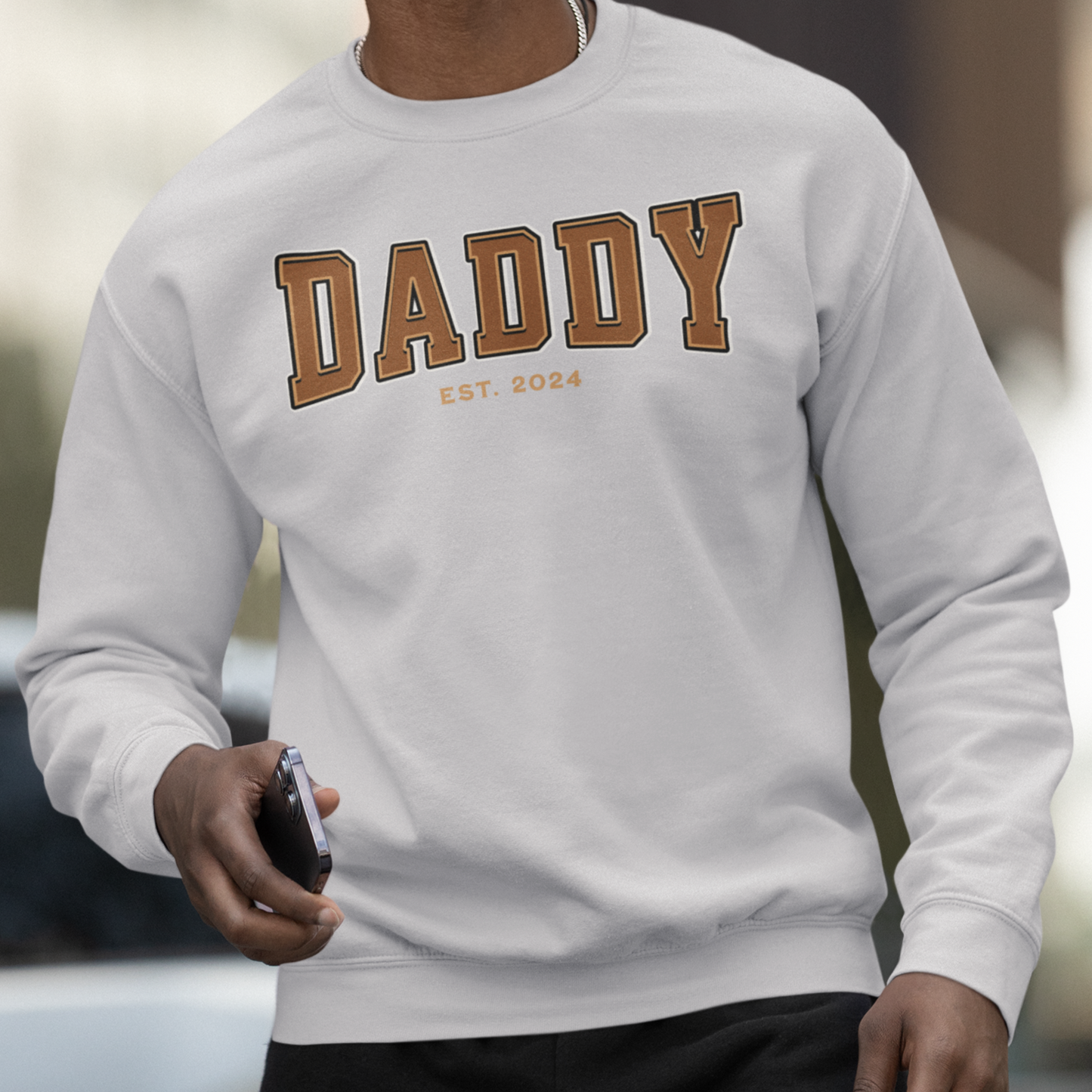 Daddy Est 2024 Orange College Letter Sweatshirt