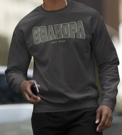 Grandpa Est 2024 Army Green College Letter Sweatshirt
