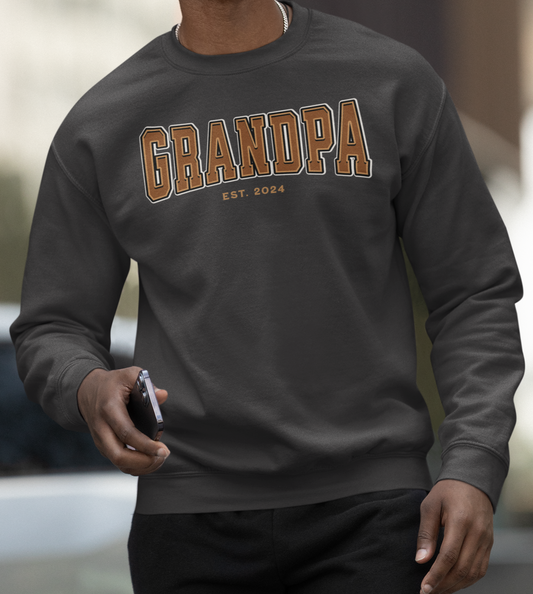 Grandpa Est 2024 Orange College Letter Sweatshirt