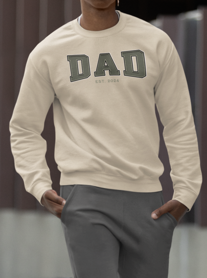 Dad Est 2024 Army Green College Letter Sweatshirt