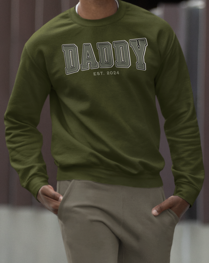 Daddy Est 2024 Army Green College Letter Sweatshirt