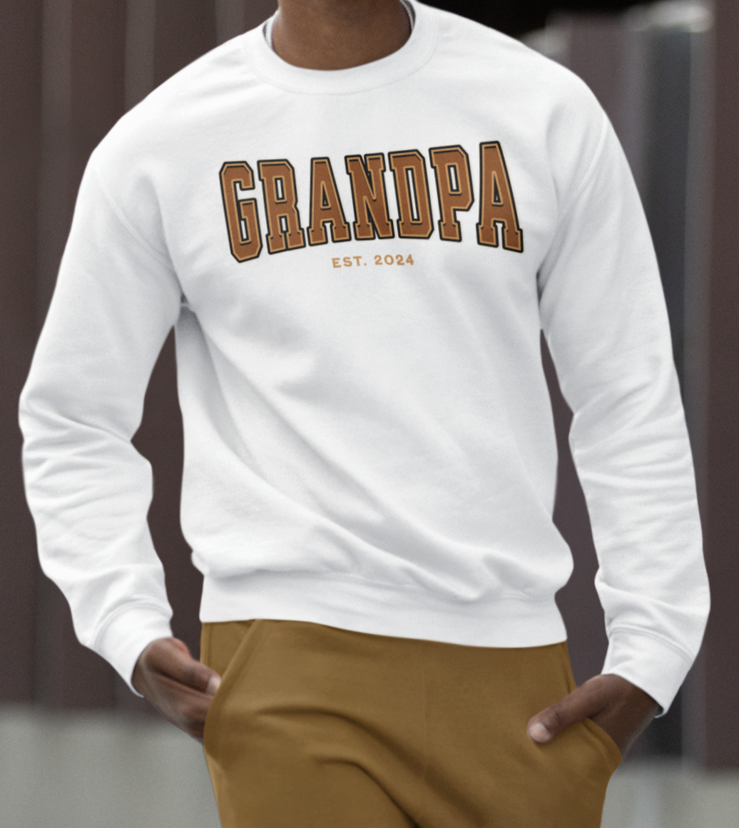 Grandpa Est 2024 Orange College Letter Sweatshirt