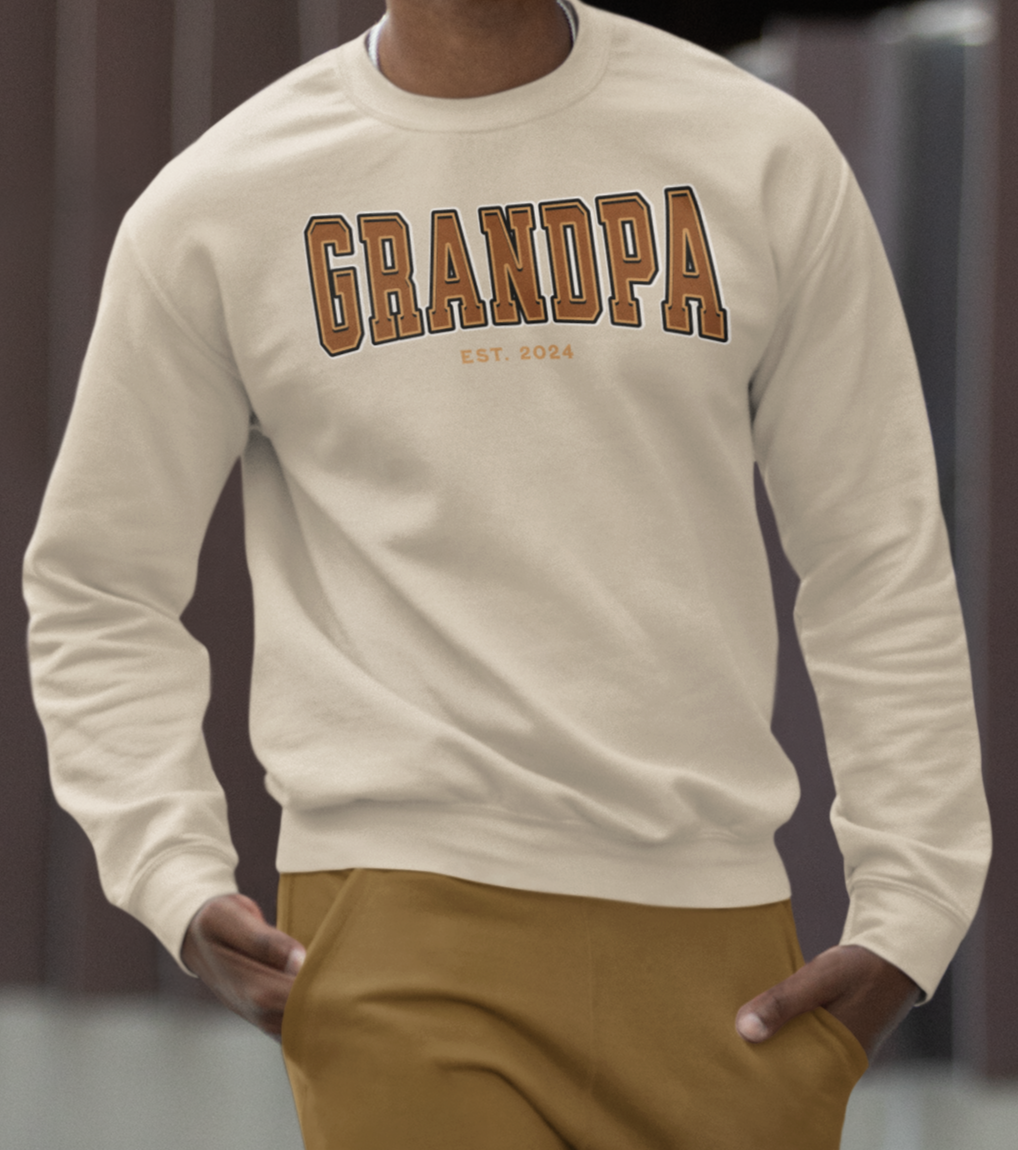 Grandpa Est 2024 Orange College Letter Sweatshirt
