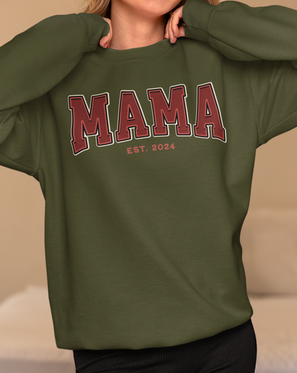 Mama Est 2024 Red College Letter Sweatshirt
