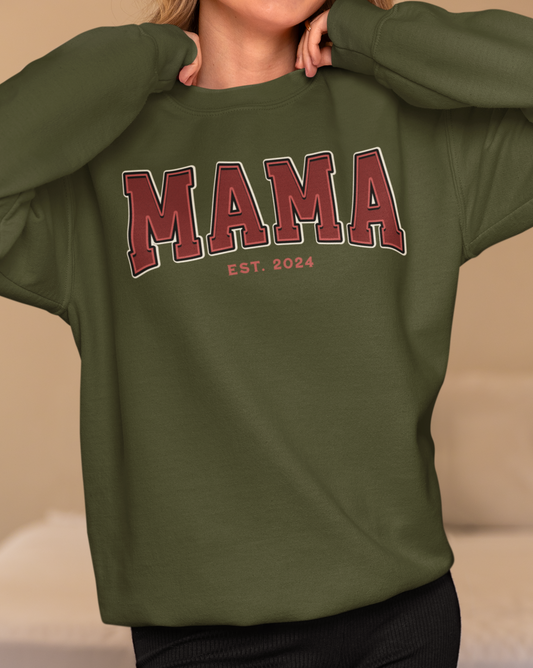 Mama Est 2024 Red College Letter Sweatshirt
