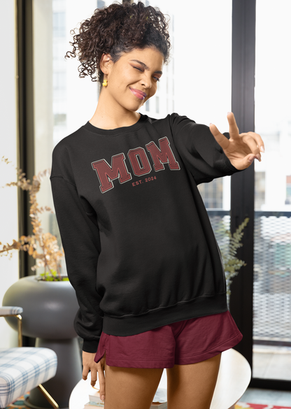 Mom Est 2024 Red College Letter Sweatshirt