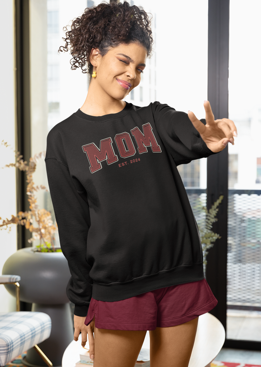 Mom Est 2024 Red College Letter Sweatshirt