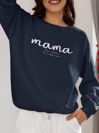 Custom Mama Est 2024 Heart Arrow Sleeve Sweatshirt