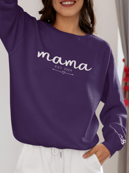 Custom Mama Est 2024 Heart Arrow Sleeve Sweatshirt