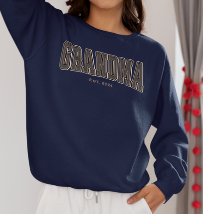 Grandma Est 2024 Grey Tan College Letter Sweatshirt